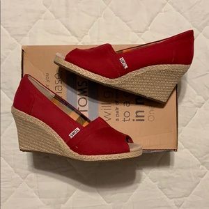 Toms Red Canvas Wedges